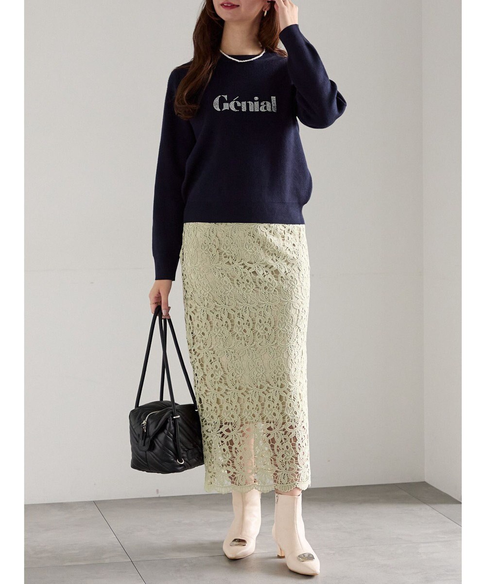 Te chichi ラインストーンレタードニットプルオーバー 