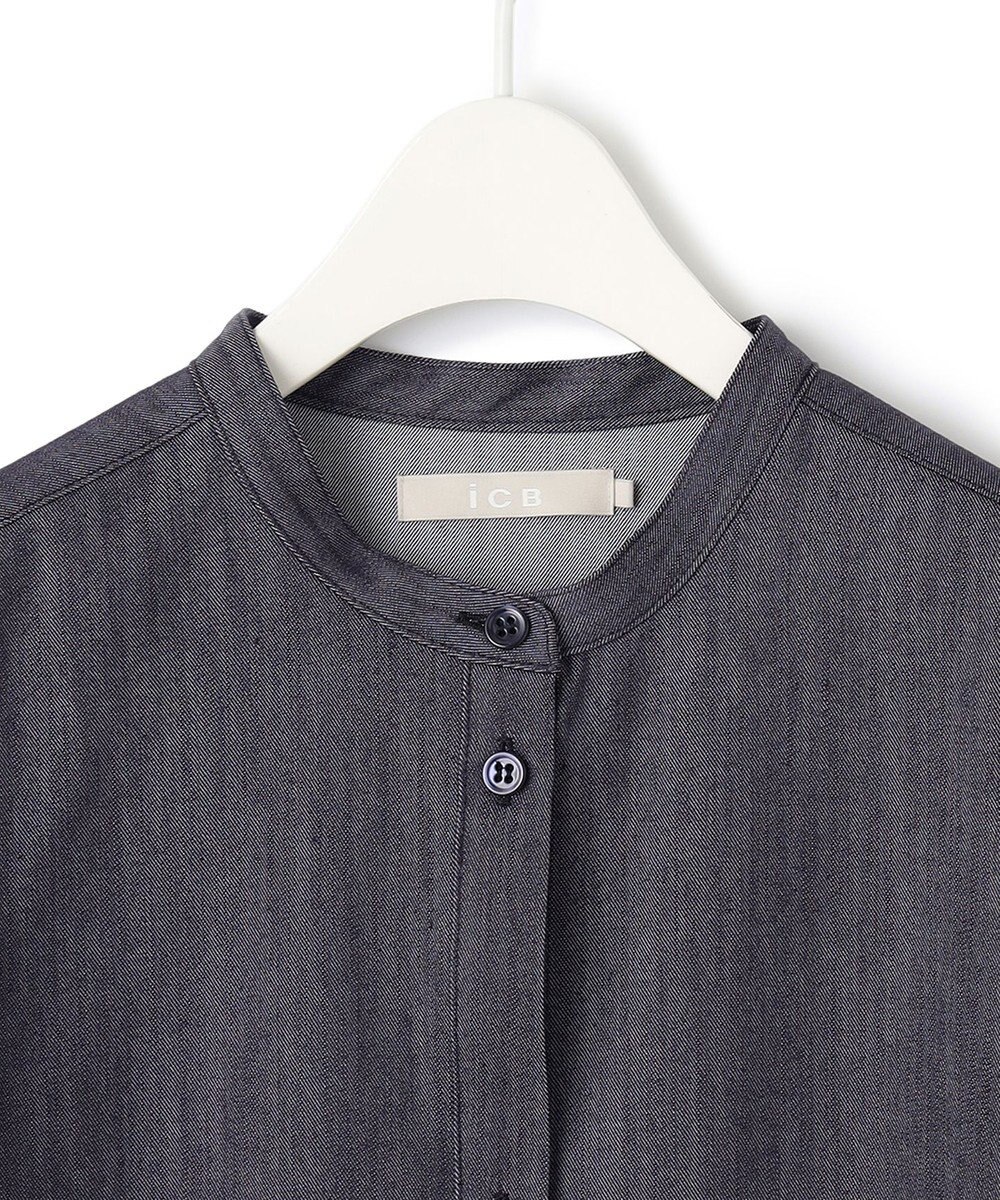 ICB 【洗える】リアクティブソフトデニム バンドカラーシャツ 