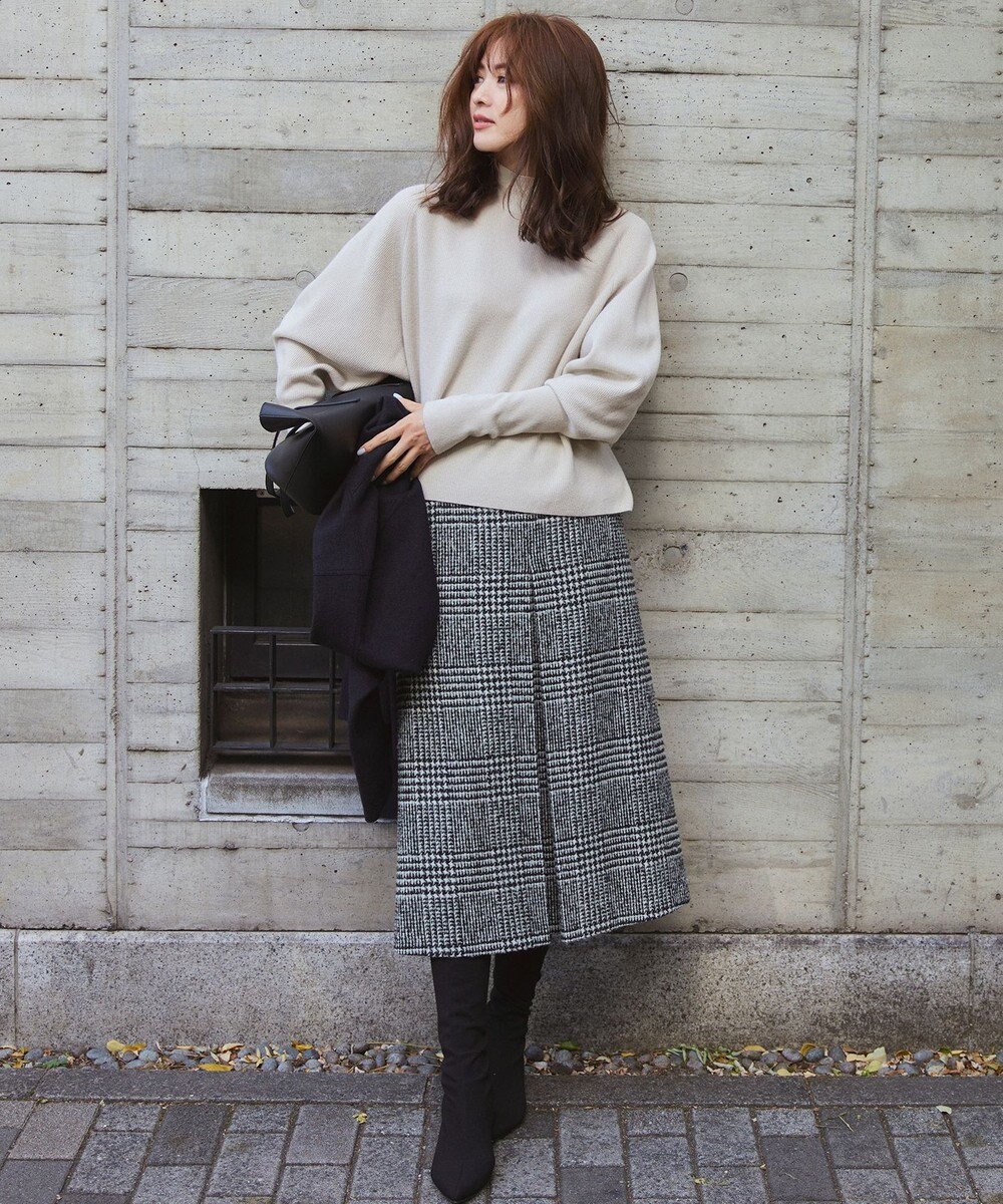 23区 ツイードチェック フロントタックAラインスカート 