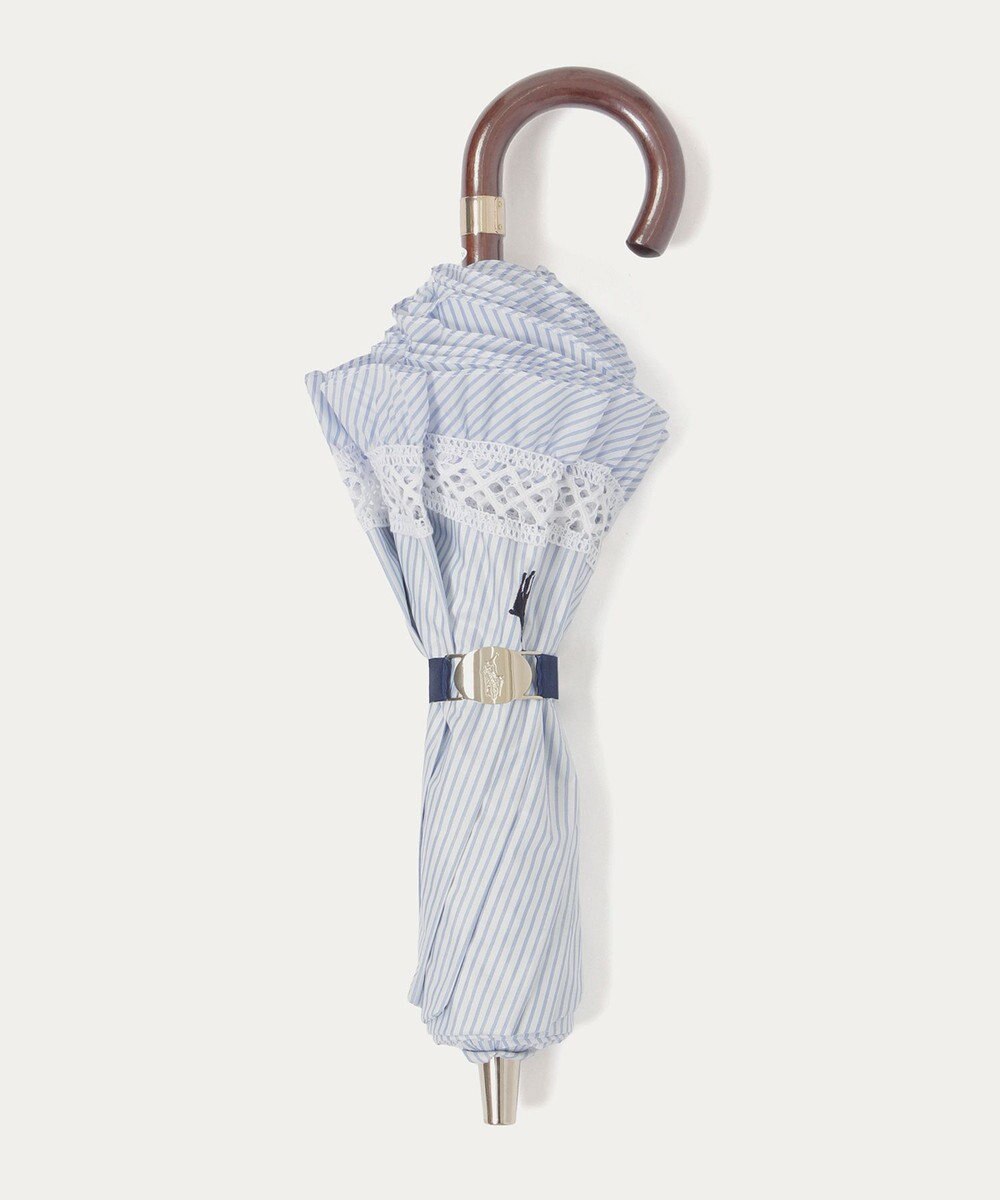 MOONBAT 【遮光/晴雨兼用日傘】POLO RALPH LAUREN(ポロ ラルフローレン) ストライプフリル 折りたたみ傘 楽折 遮熱 UV 