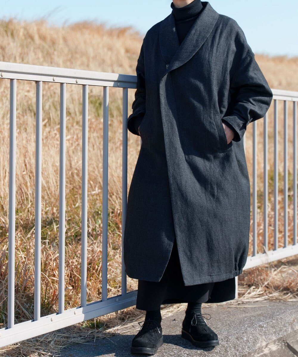 muuc 〈軽やかな尾州産リネンウール〉ショールカラーコート　ロングシーズン 秋冬春 ゆったりシルエット セットアップ可能 