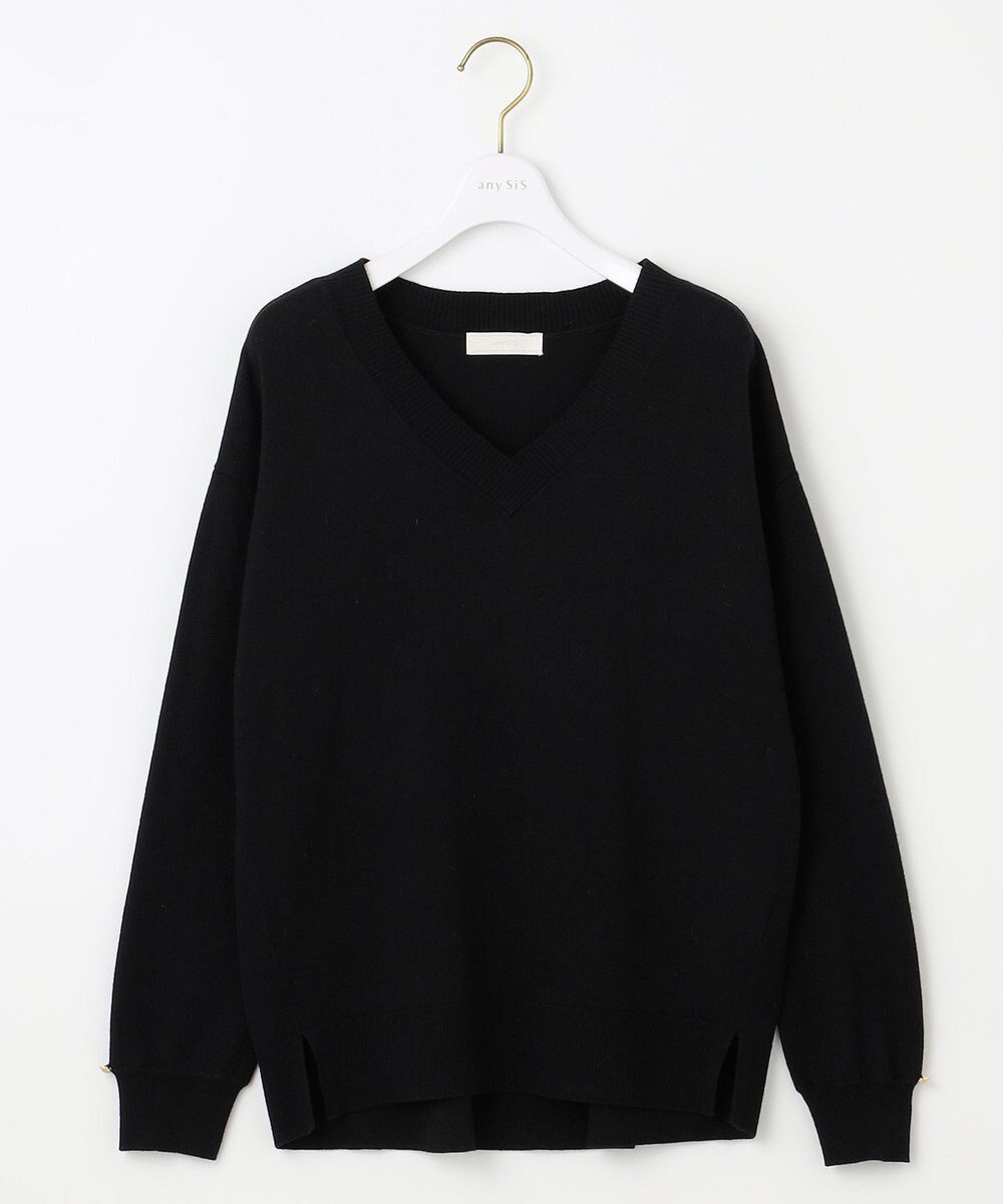 ANY SIS 【ウールブレンドシリーズ】フロント切替Vネック ニット 