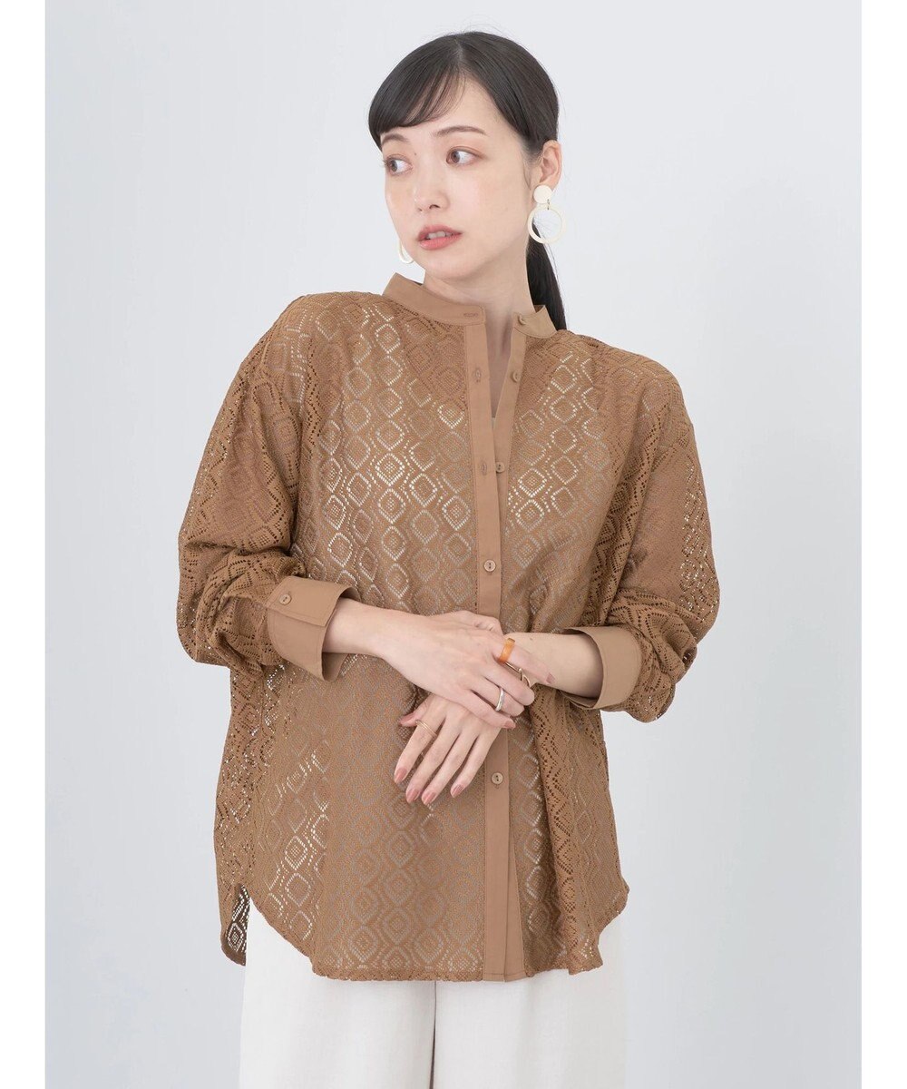 earth music&ecology レースバンドカラーシャツ 