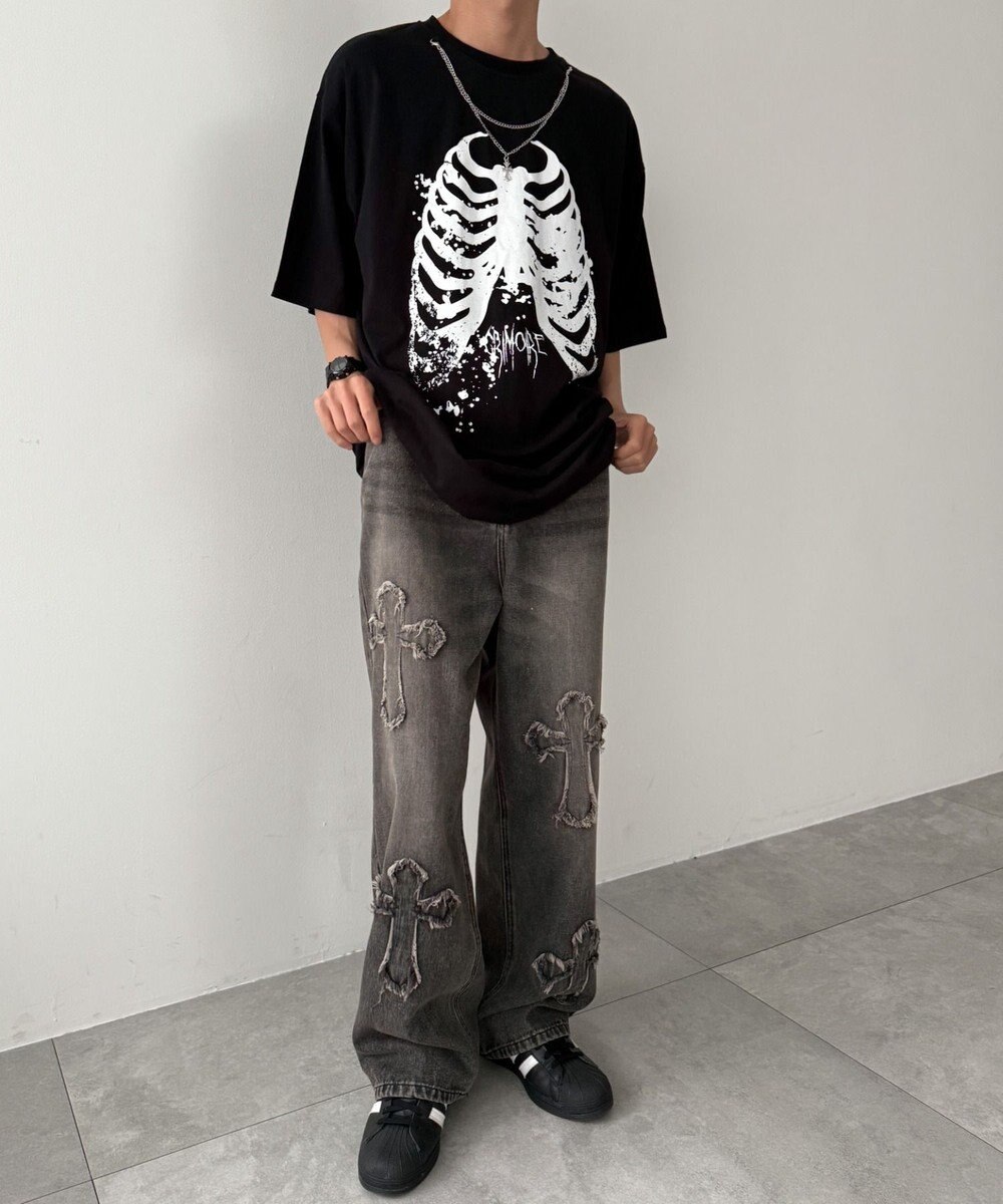 WEGO クロスモチーフオーバーダイバギーパンツ 