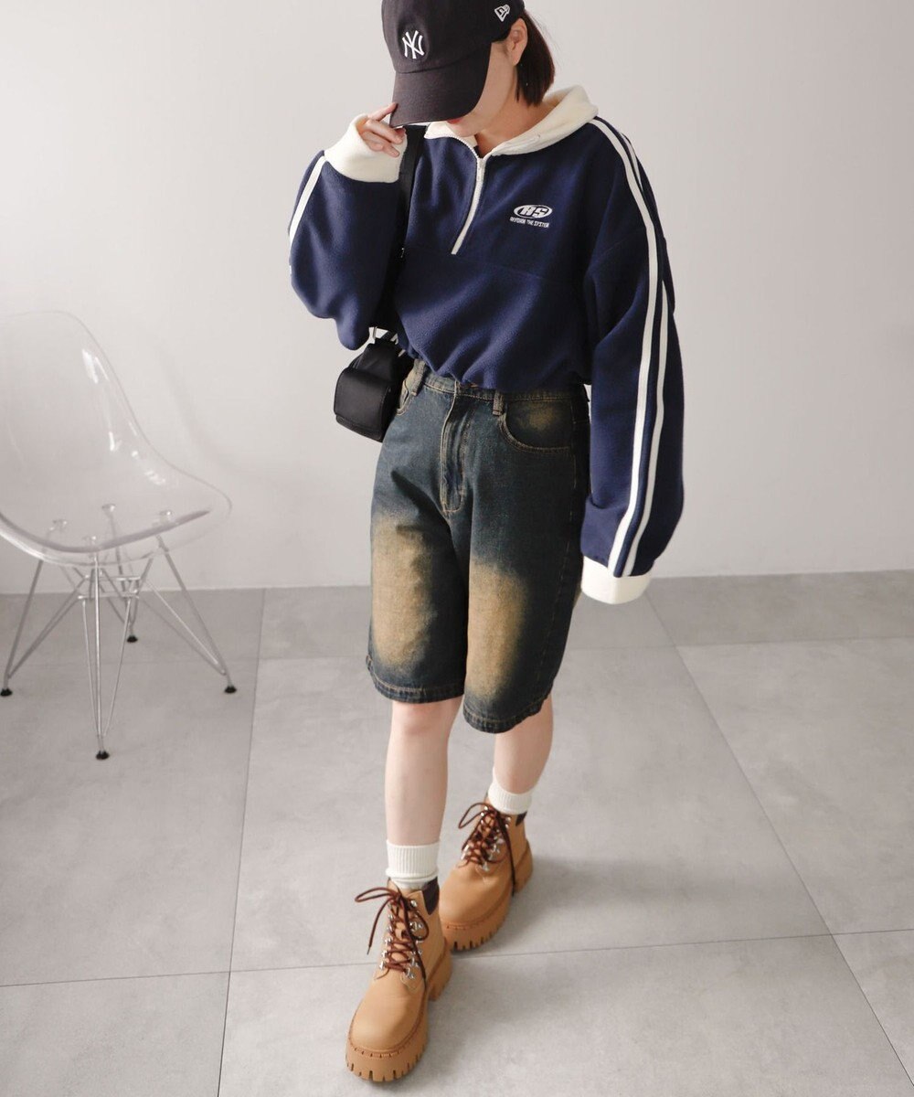 WEGO ハーフジップフリースショートプルオーバー 