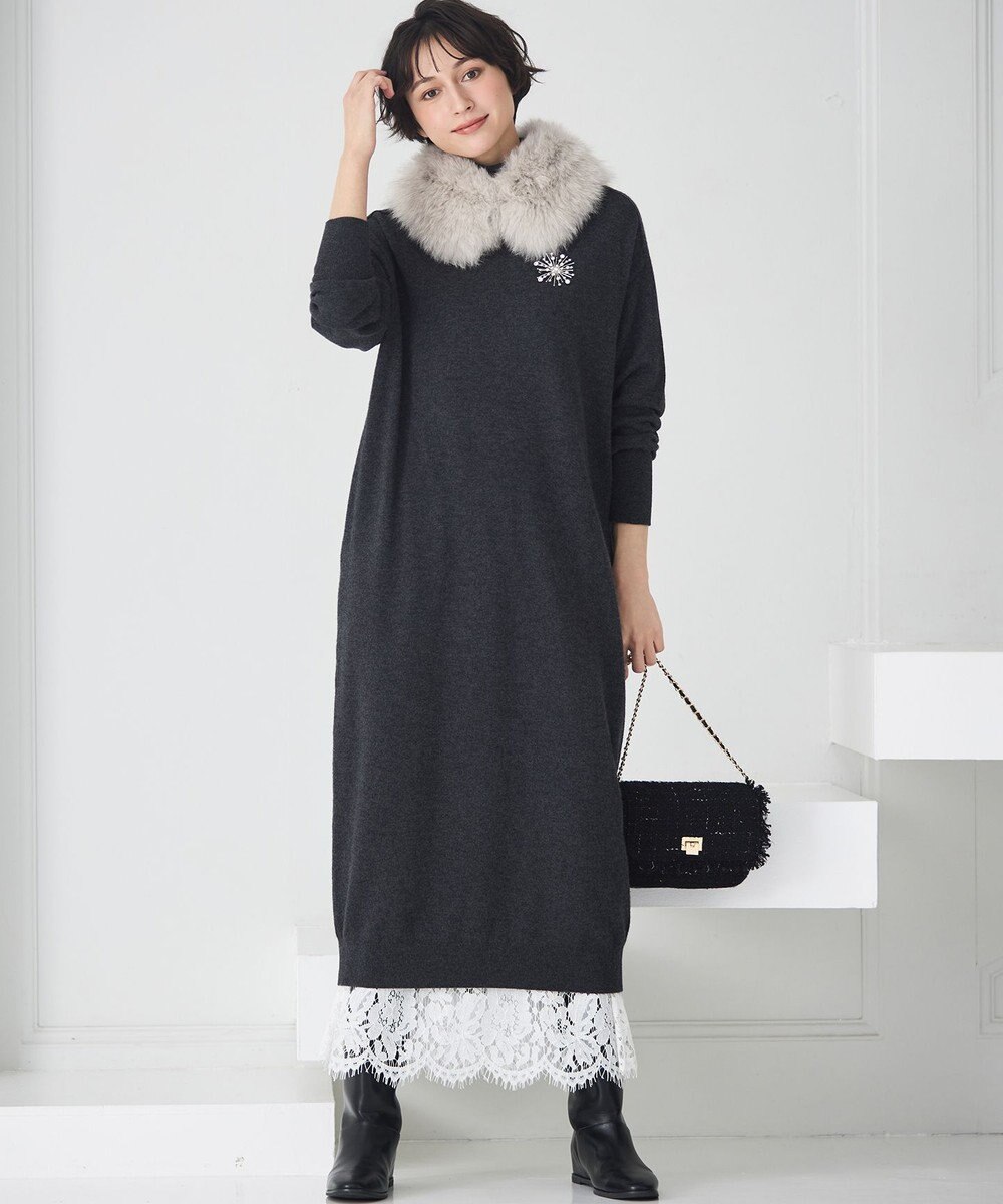 23区 S 【洗える】カシミヤブレンド タートルネック ニットワンピース 