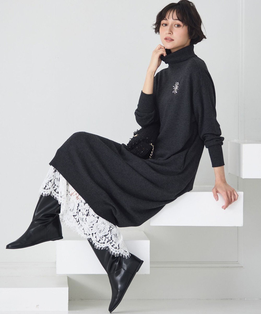 23区 S 【洗える】カシミヤブレンド タートルネック ニットワンピース 