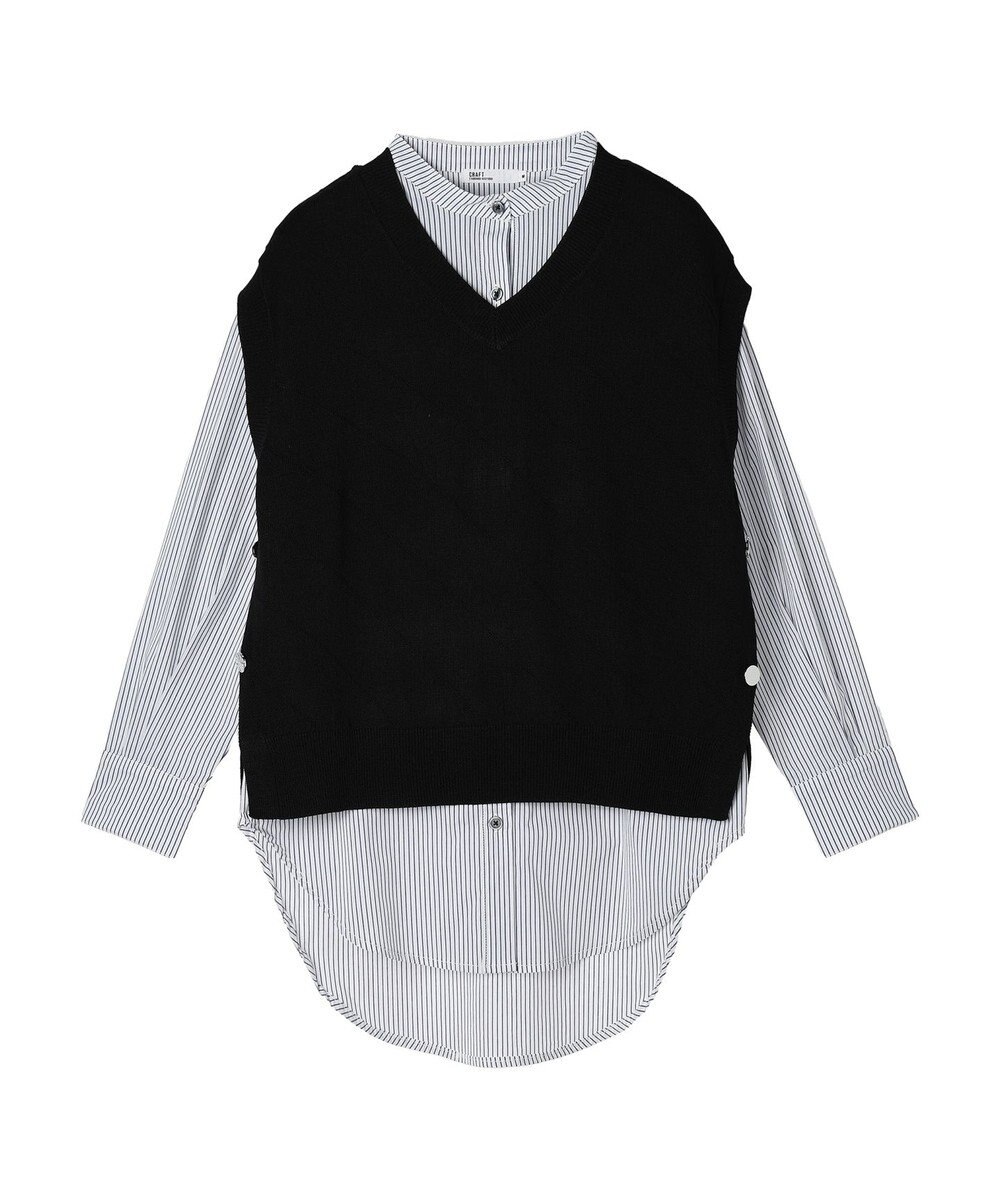 CRAFT STANDARD BOUTIQUE 【洗える】ニットベスト+バンドカラーシャツ-SET 