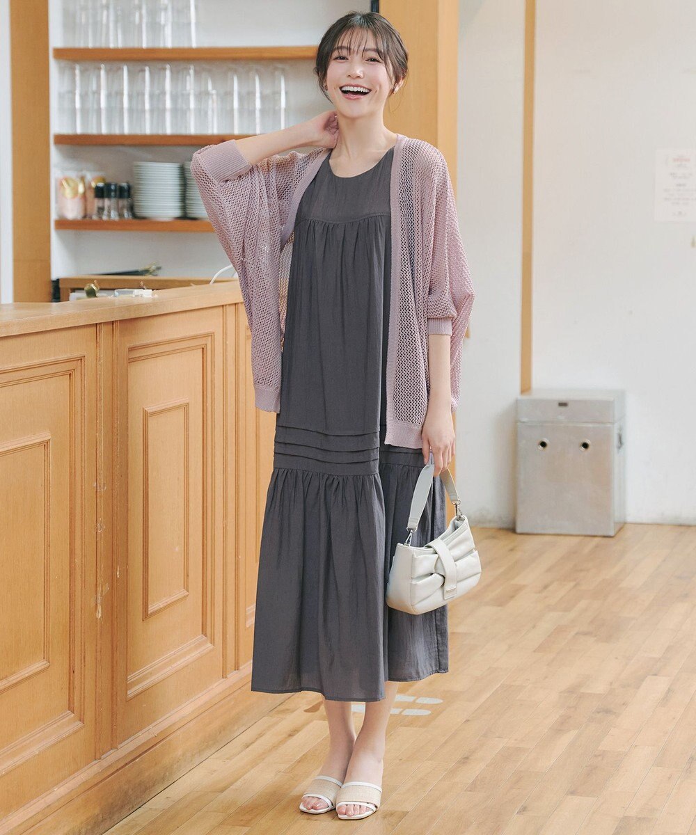 Tiaclasse 【新色追加】メッシュ編みニットドルマンカーディガン 