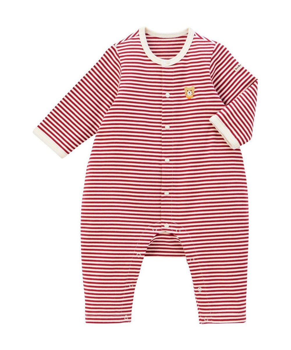 MIKI HOUSE HOT BISCUITS 【70-80cm】【Everyday Series】ワンポイント ボーダーカバーオール 