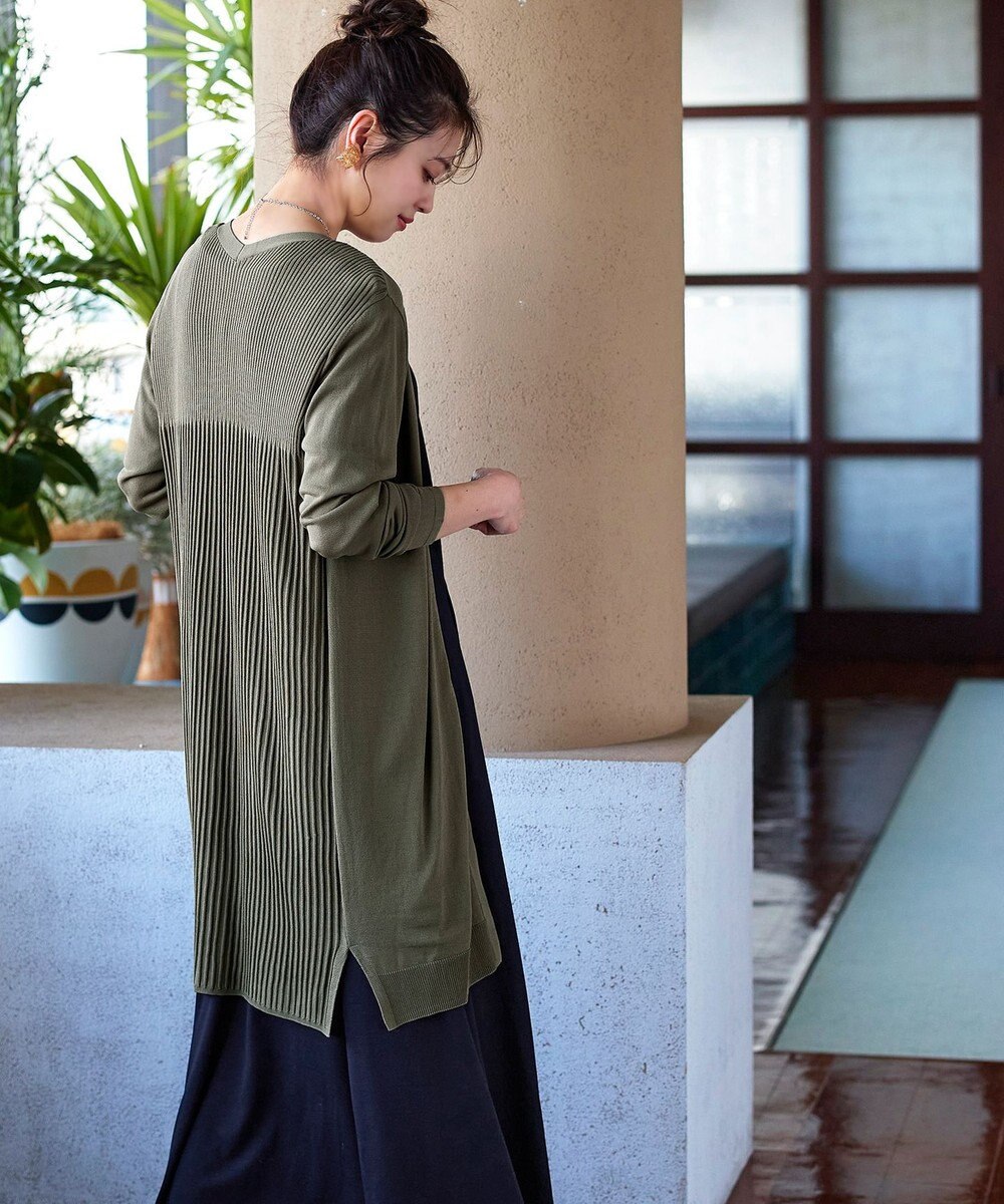 Tiaclasse 【洗える】バックリブプリーツ編みロングカーディガン 