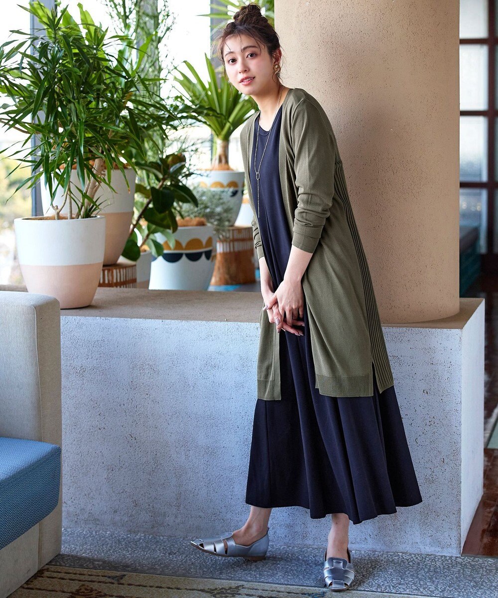 Tiaclasse 【洗える】バックリブプリーツ編みロングカーディガン 