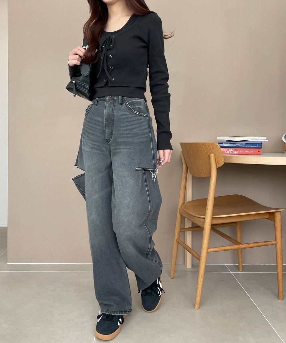 WEGO 【SMサイズ展開】サイドカットデニムストレートパンツ 
