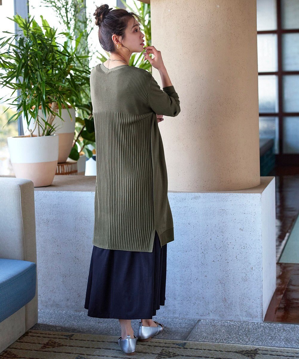 Tiaclasse 【洗える】バックリブプリーツ編みロングカーディガン 