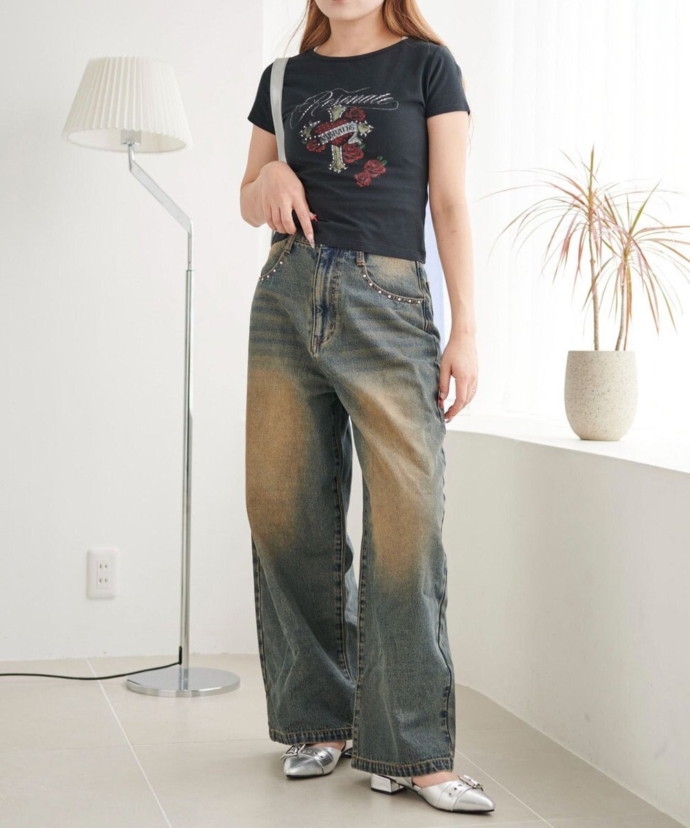 WEGO ラインストーンハートグラフィックちびT 