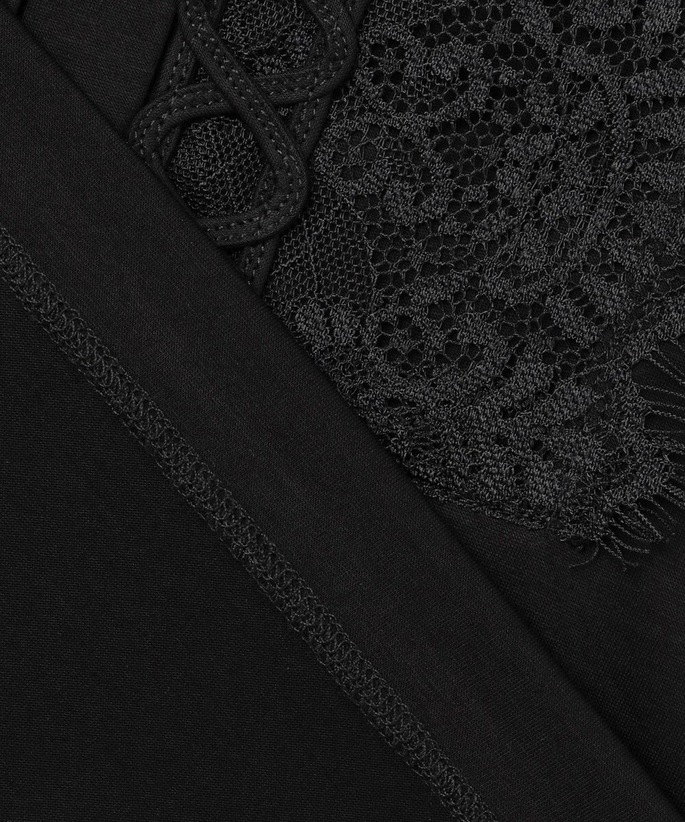 自由区 L 【洗える】コード刺繍胸元レース カットソー 