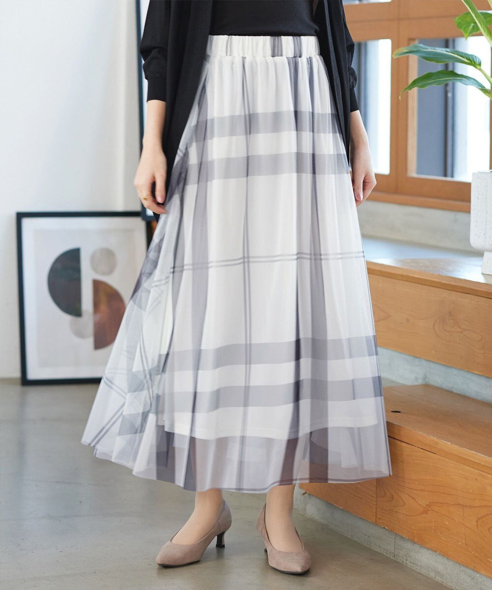 Tiaclasse L チュールレースチェックスカート 