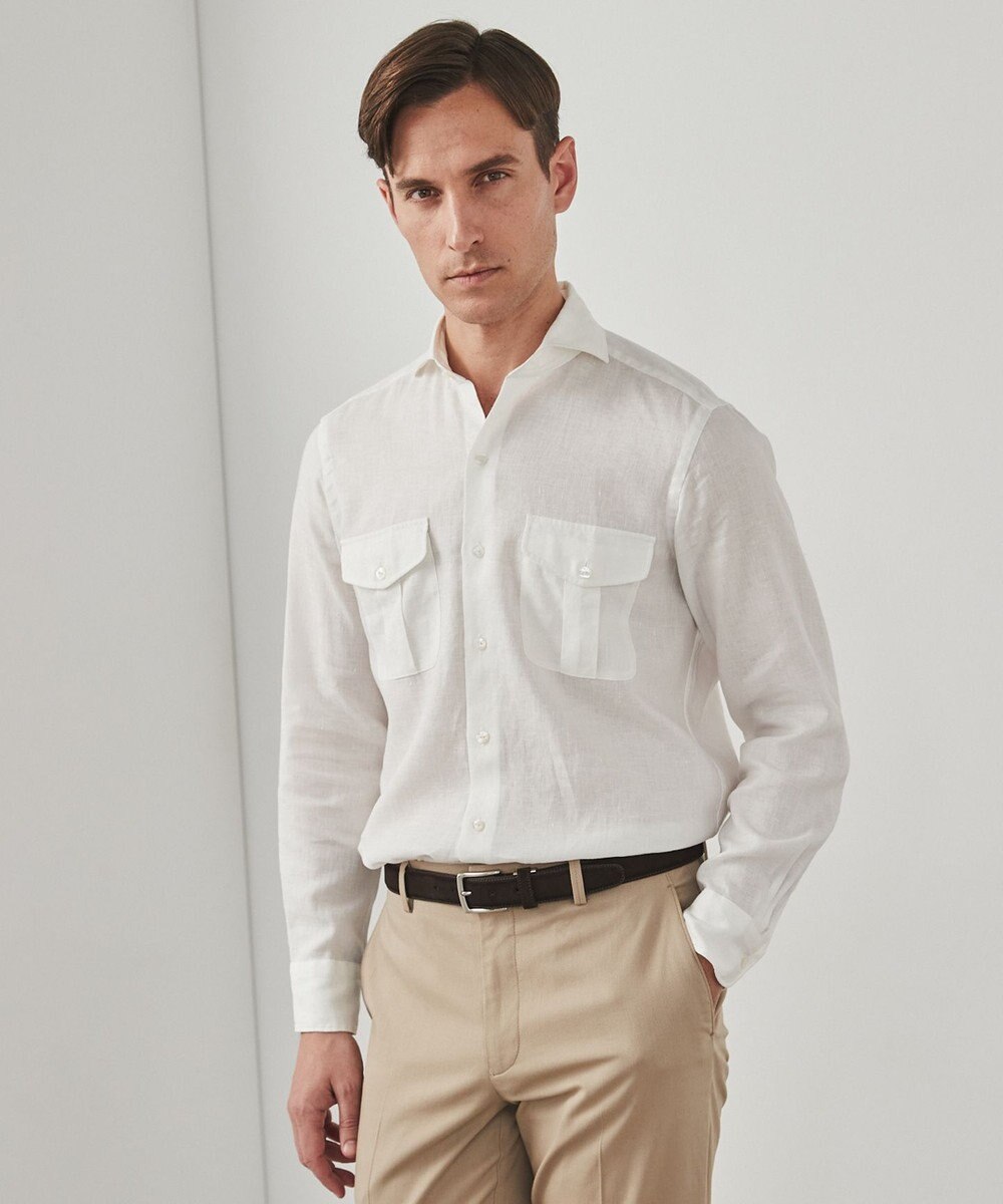 GOTAIRIKU ノルマンディリネン使用【洗える】カッタウェイカラー ソフトリネンシャツ 