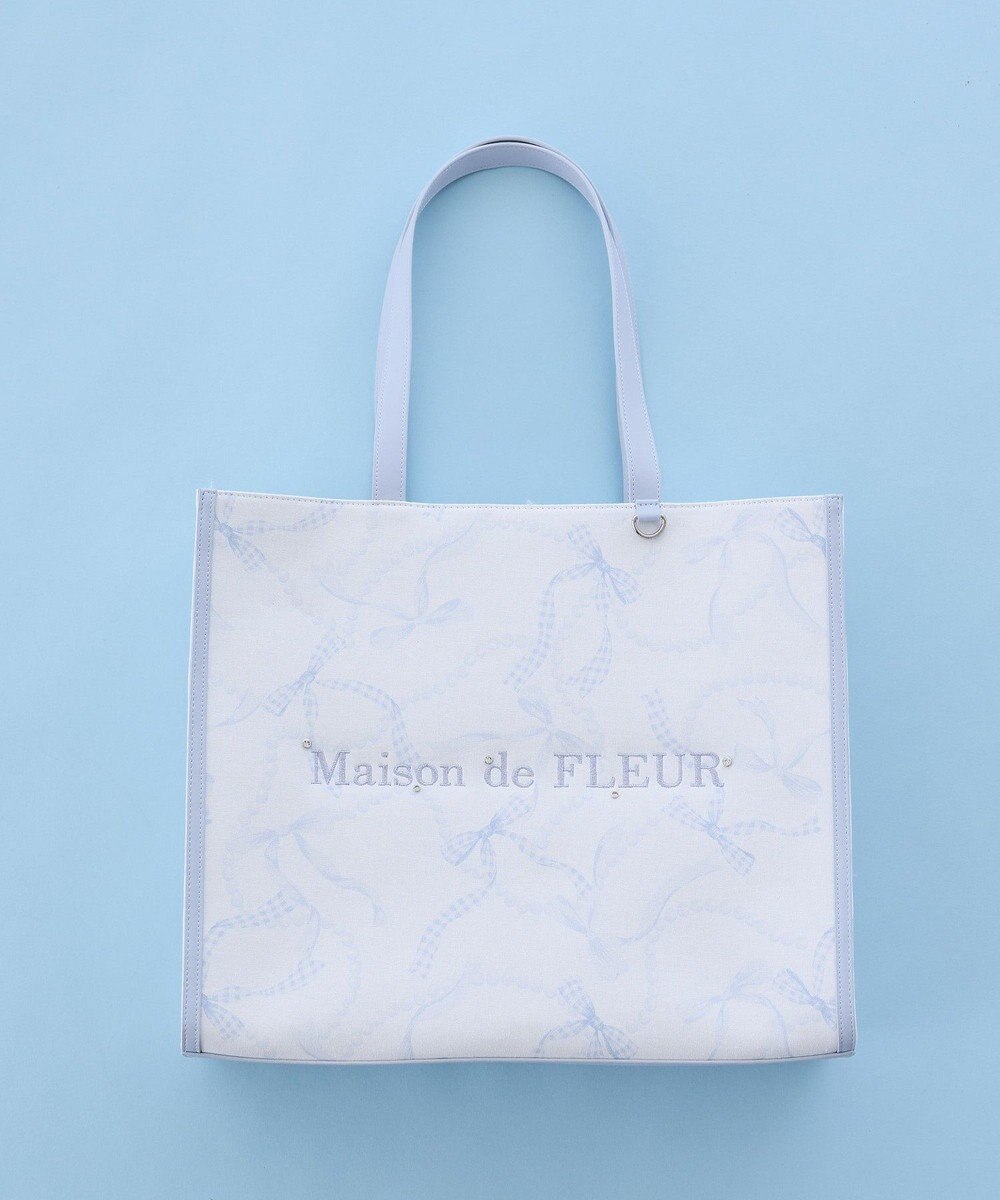 Maison de FLEUR リボンパールプリントマルチポケットトートバッグ 
