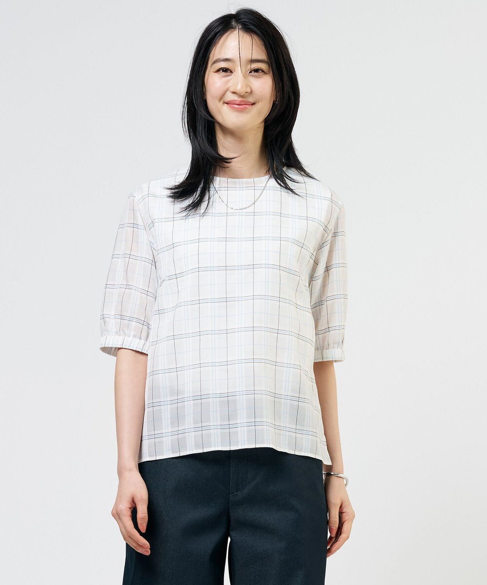 J.PRESS LADIES 【一枚で着映え】キュプラチェック  5分袖 ブラウス 