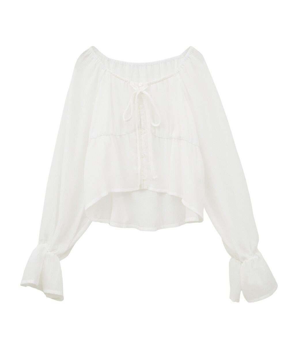 earth music&ecology ナローリボンくしゅくしゅギャザーブラウス 