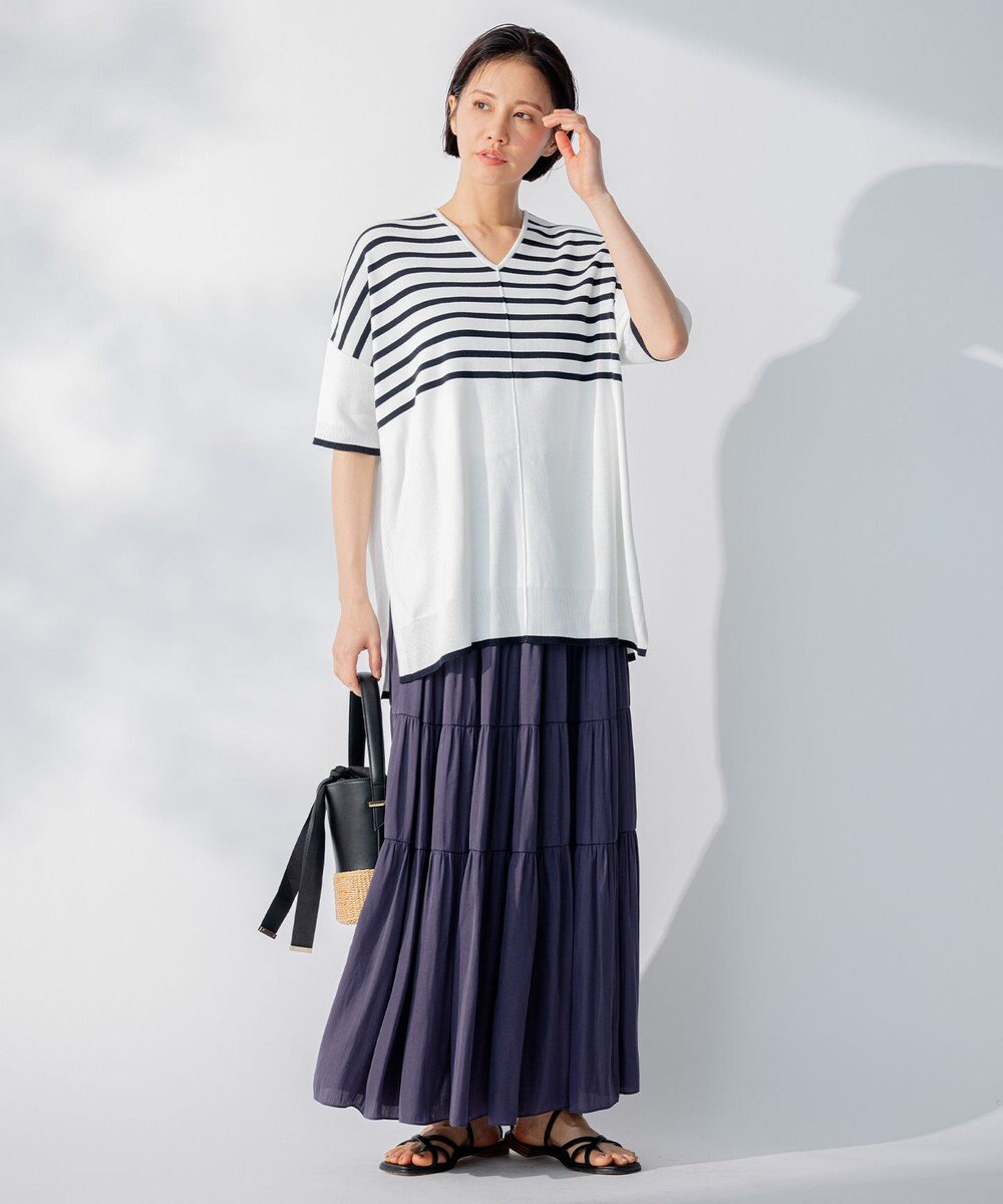 自由区 L 【洗える/着丈調節可】カラー ティアードスカート 