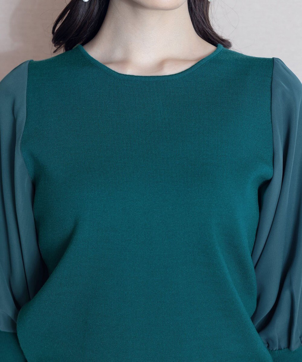 Tiaclasse 【新色追加・洗える】異素材パフ袖トップス 