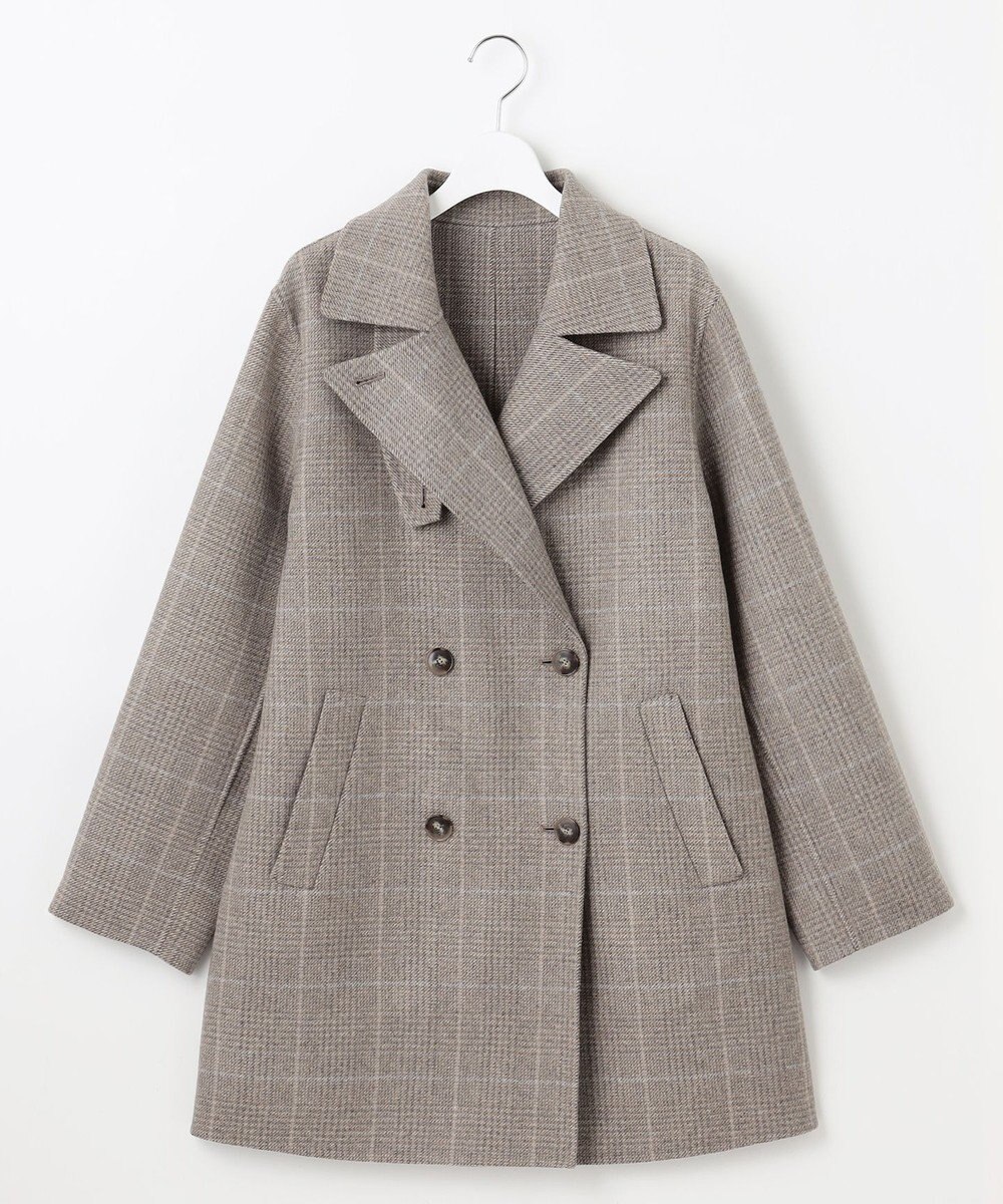 自由区 L 【17号サイズまで展開・カタログ掲載】ウールリバーチェック柄ダブルブレスト コート 