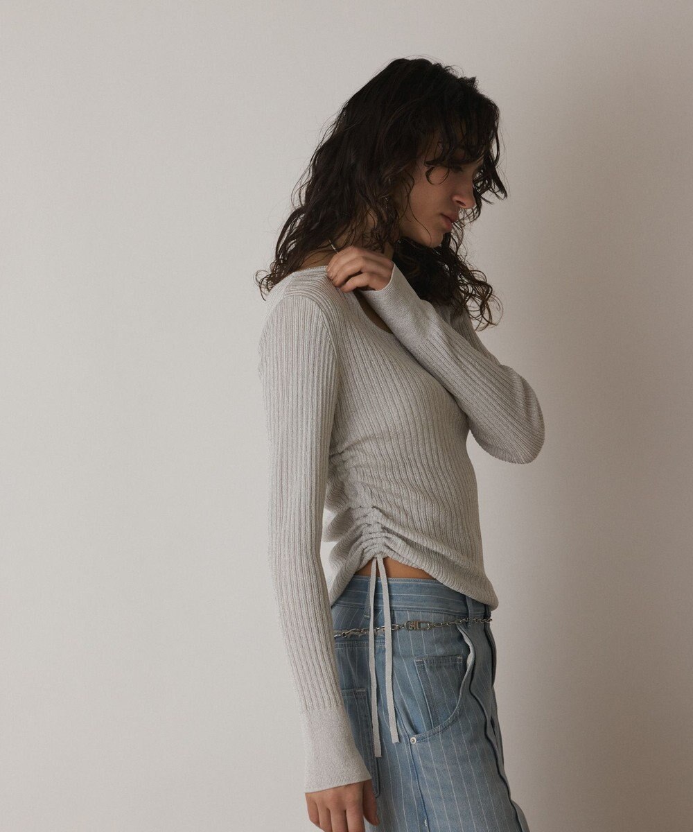 GRACE CONTINENTAL ラメリブクルーネックトップ 