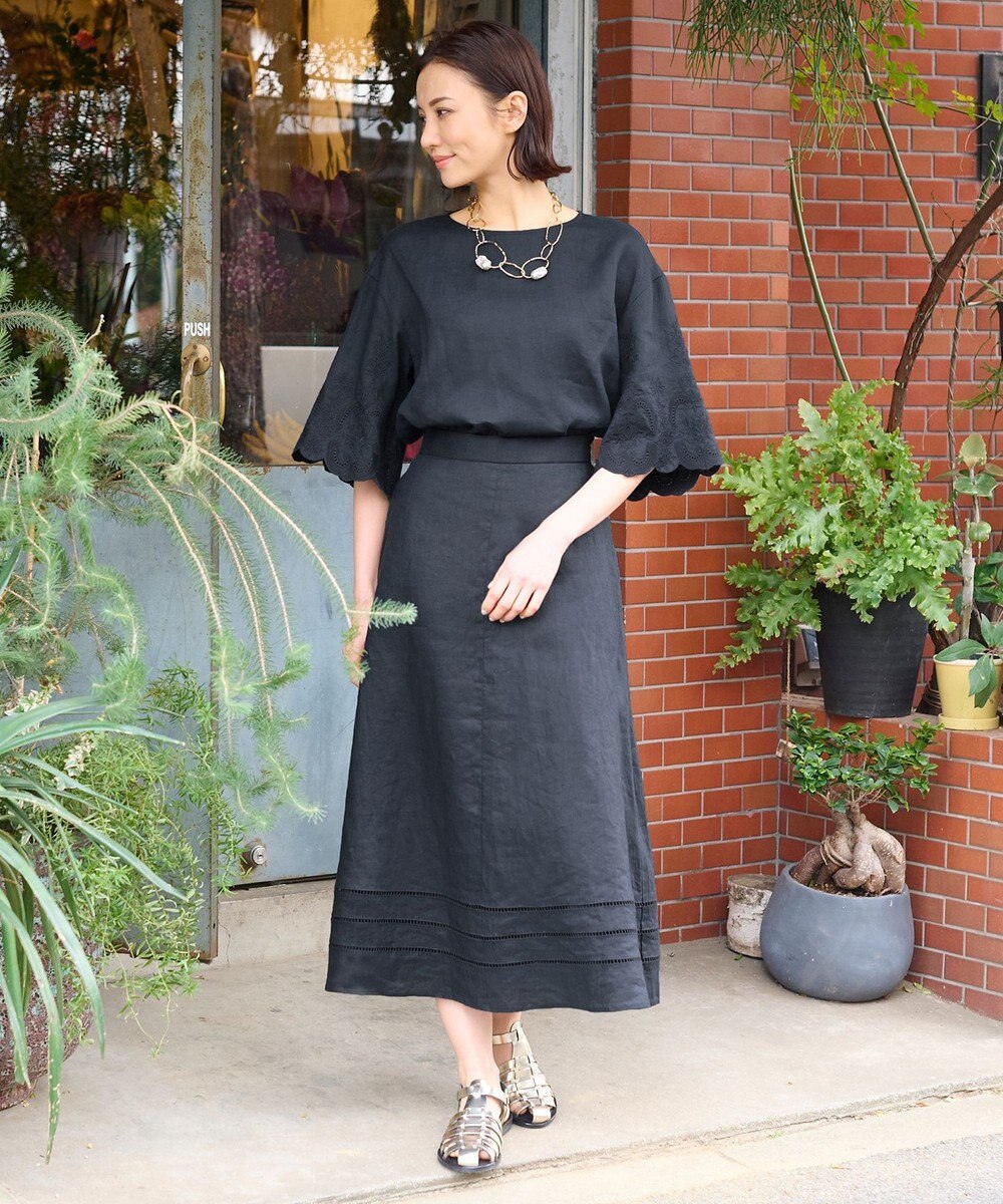 自由区 【XSサイズ～/洗える/セット可】エンブロイダリーリネン フレアスカート 