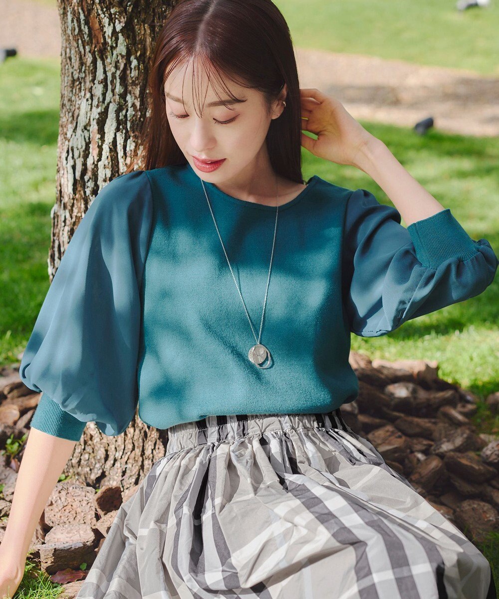 Tiaclasse 【新色追加・洗える】異素材パフ袖トップス 