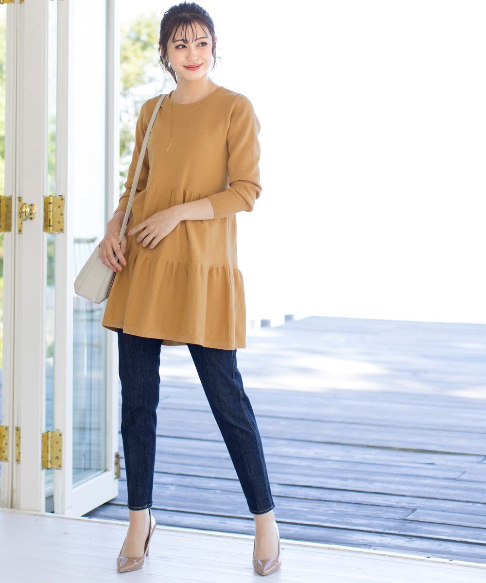 Tiaclasse L 【洗える】大人華やぐ2段ティアードニットチュニック 