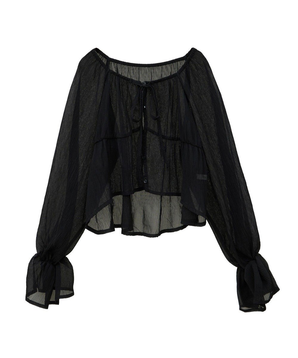 earth music&ecology ナローリボンくしゅくしゅギャザーブラウス 