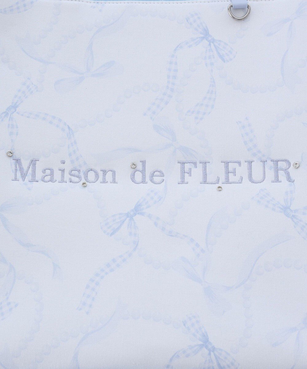 Maison de FLEUR リボンパールプリントマルチポケットトートバッグ 