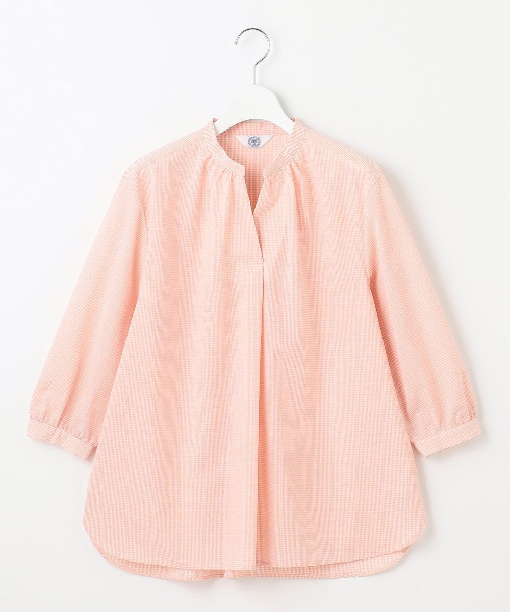 J.PRESS LADIES 【洗える】リネンminiチェック バンドカラー プルオーバー ブラウス 