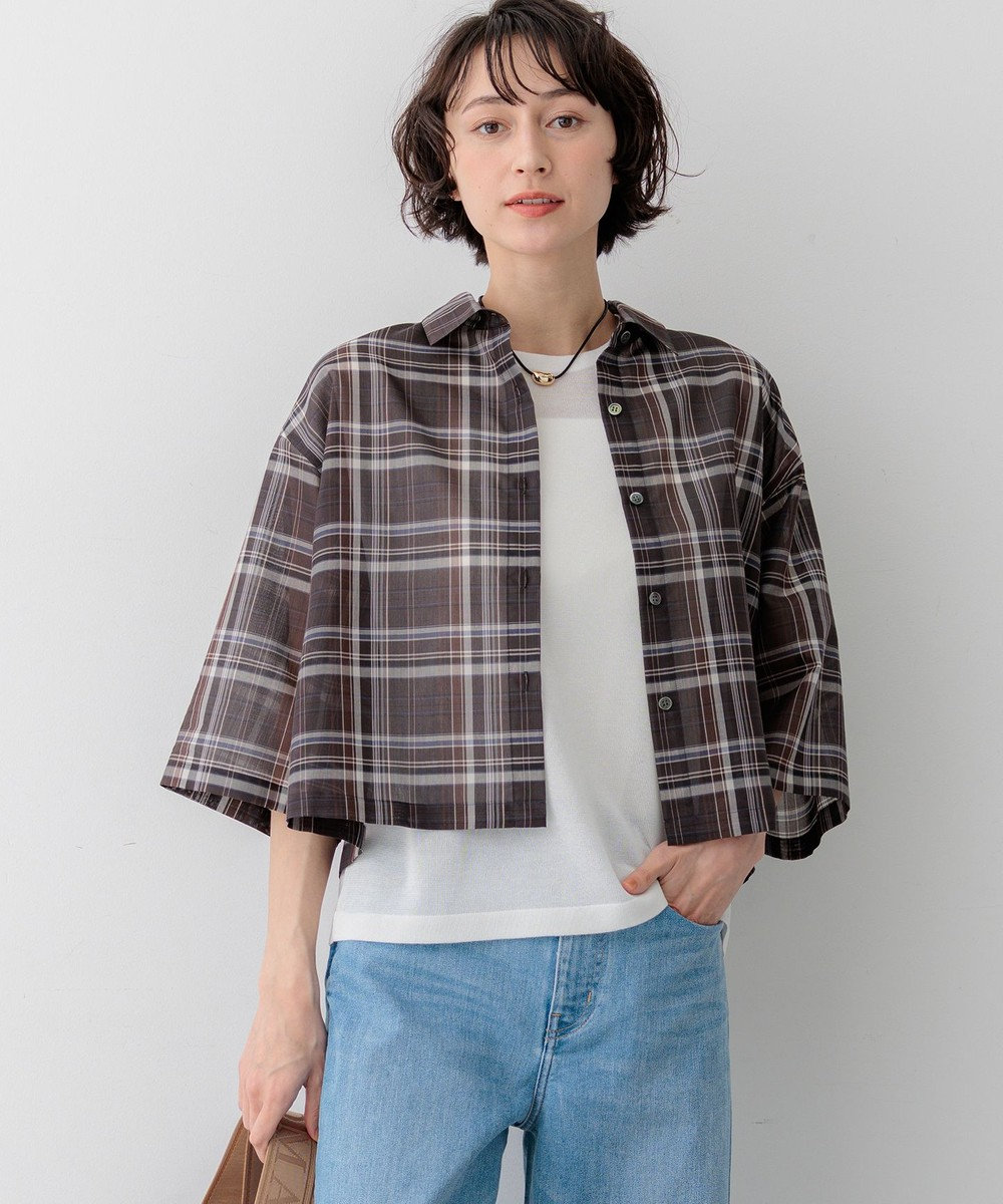 23区 S 【先行予約/見上愛さん着用】ハイツイストシアーチェック クロップド シャツ 