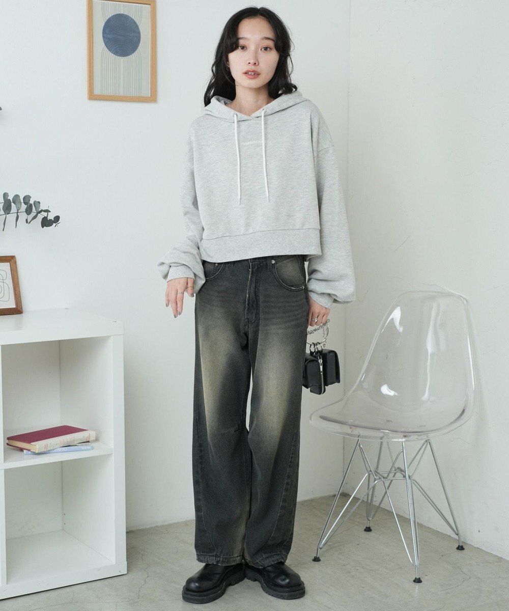 WEGO 配色ロゴデザインショートパーカー 