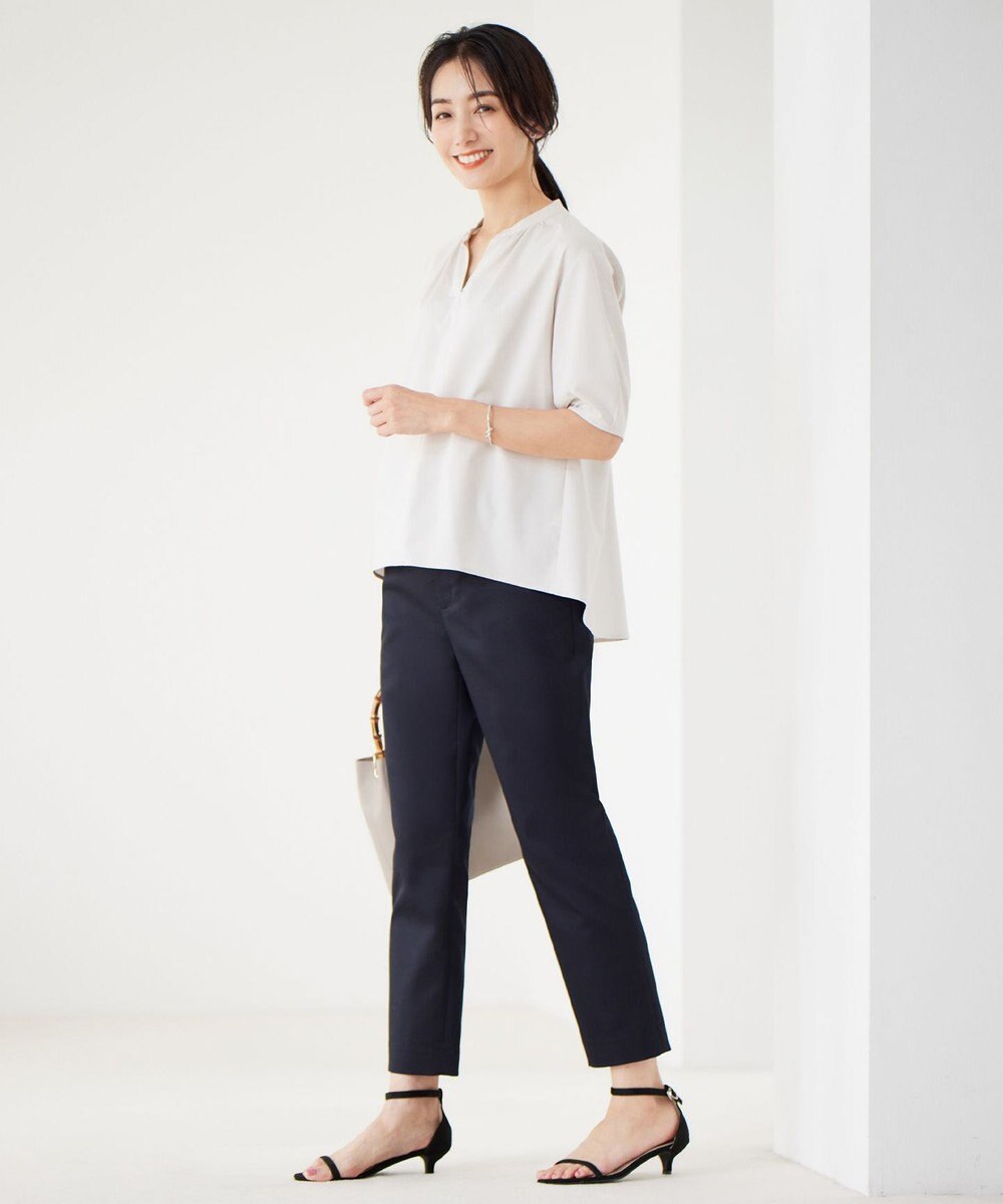 J.PRESS LADIES L 【洗える】シャンブレーサテン テーパード パンツ 