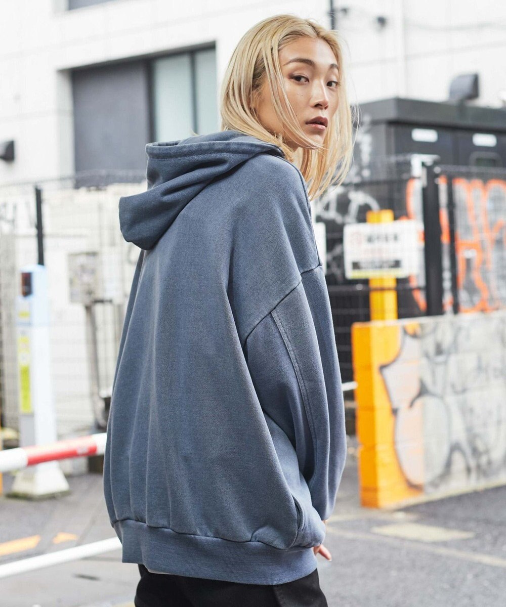 WEGO ピグメントハーフZIPロゴプルパーカー 