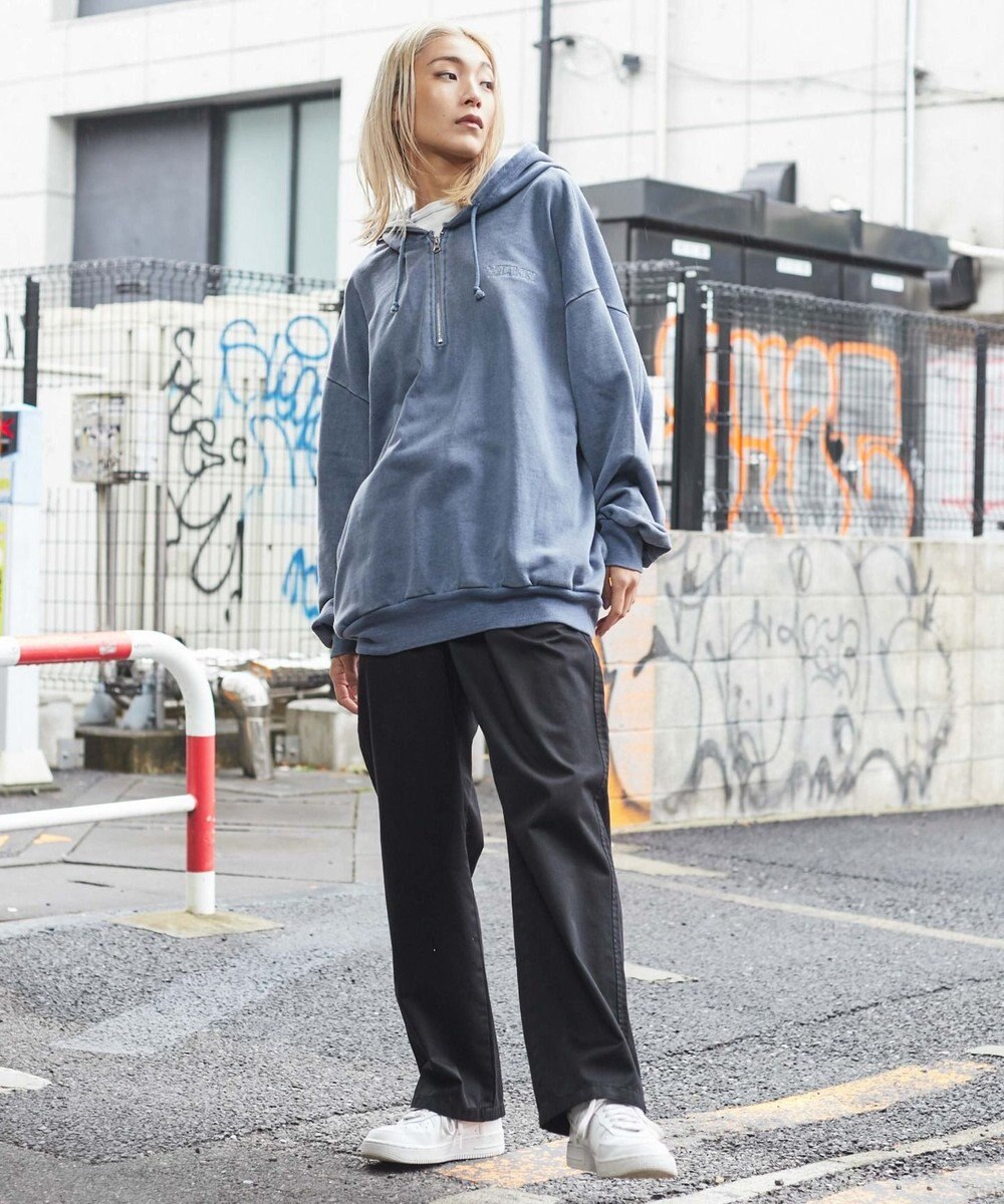 WEGO ピグメントハーフZIPロゴプルパーカー 