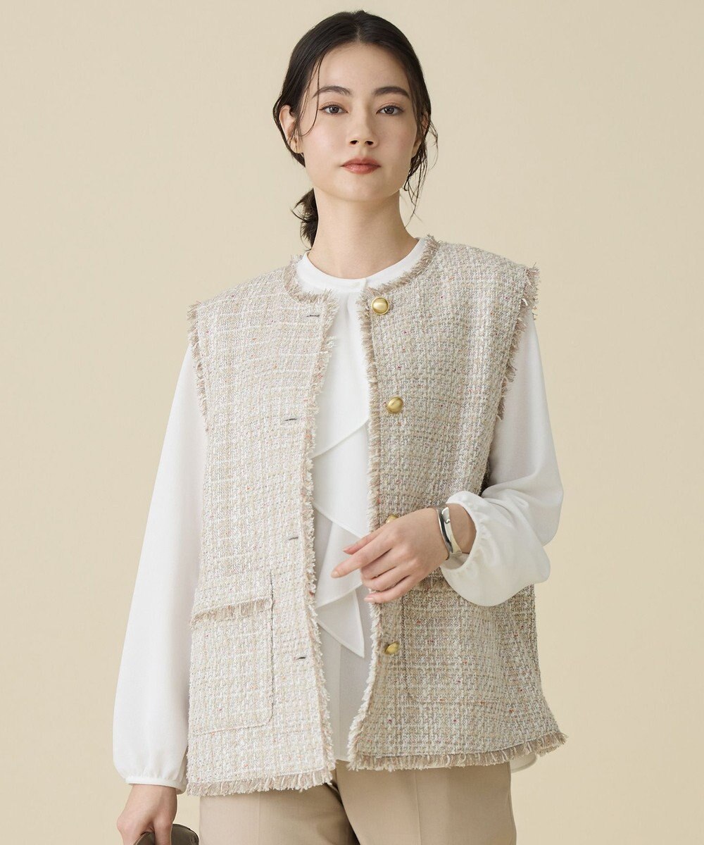 自由区 ファンシーノットツイード ジレ 