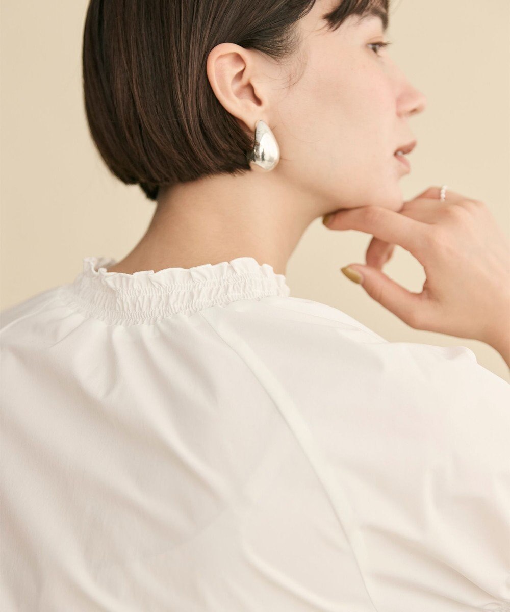 #Newans 【洗濯機可／撥水】シャーリングネック ボリュームスリーブシャツ 