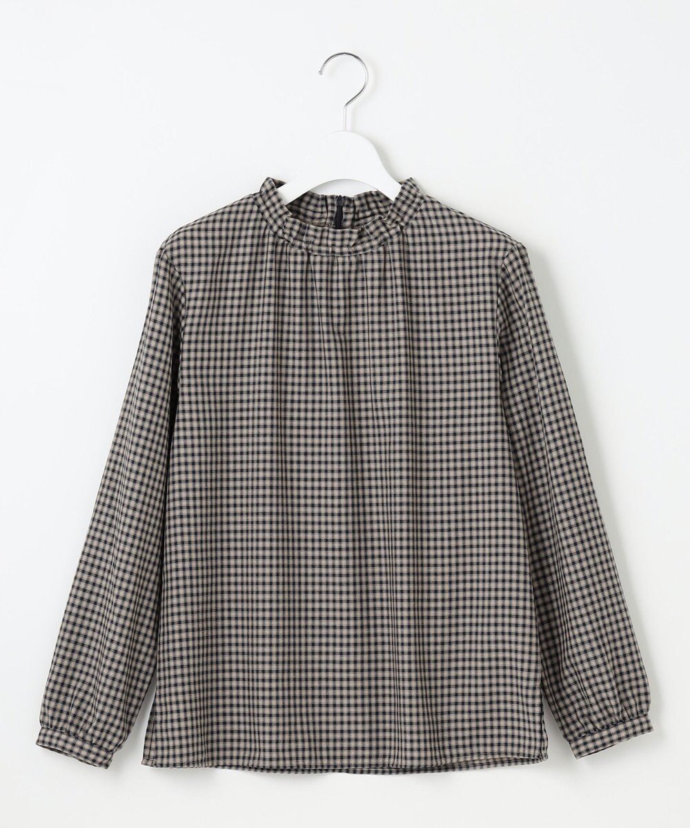 J.PRESS LADIES S 【洗える】ポリエステルヴィスコースブロックチェック フリルネック ブラウス 