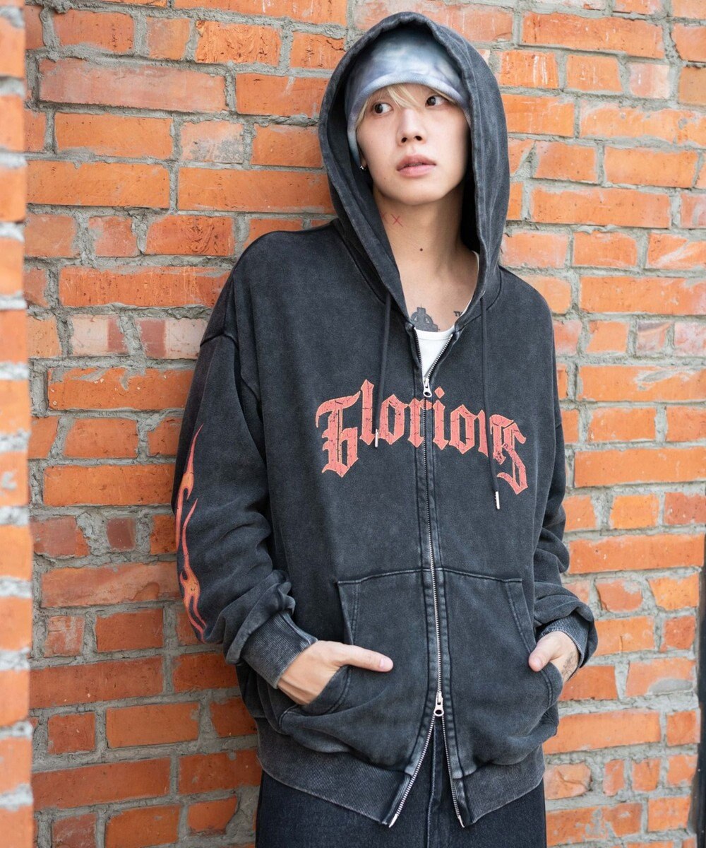 WEGO 【ユニセックス着用ITEM/MLサイズ展開】パウダーブリーチグラフィックZIPパーカー 