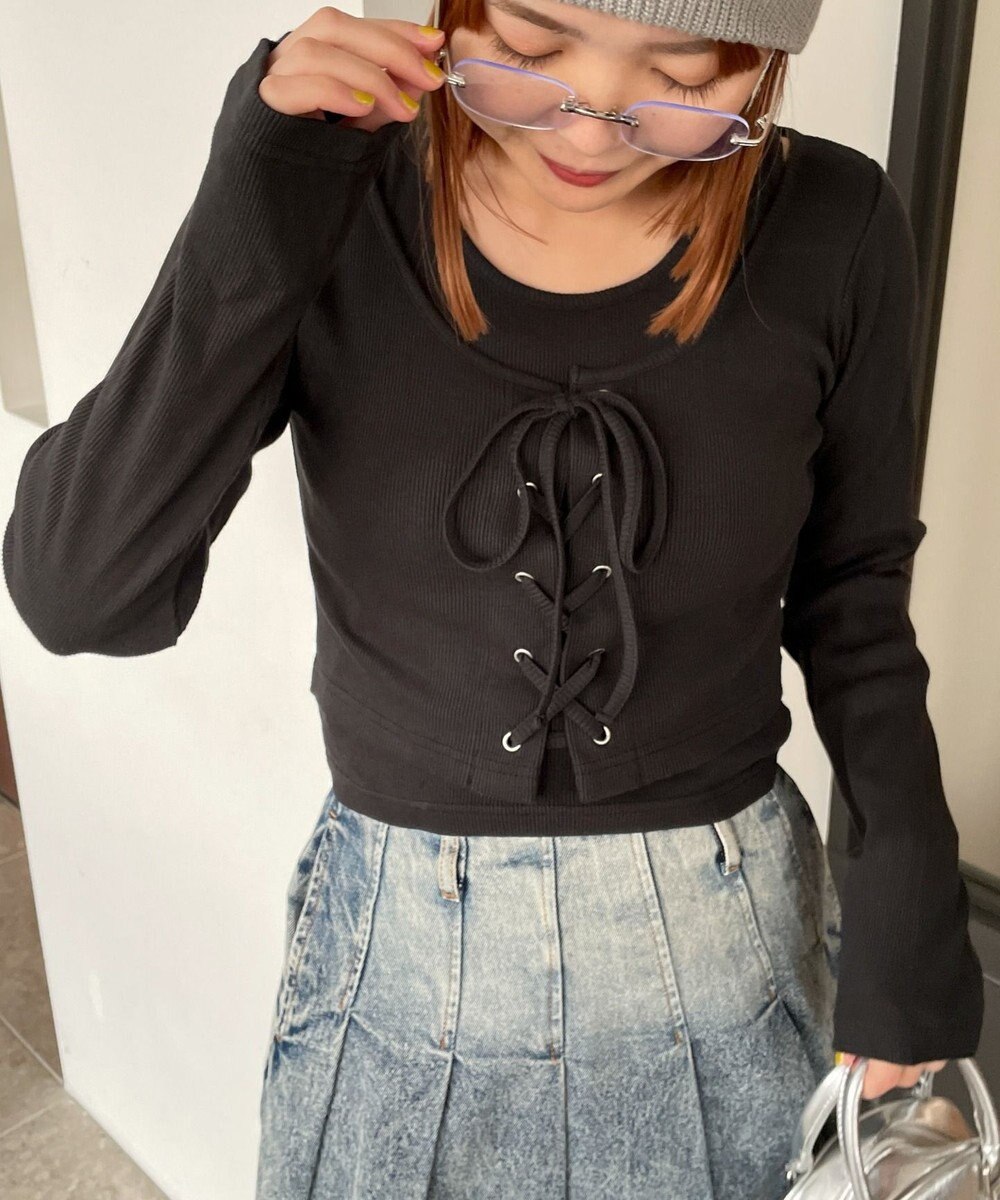 WEGO ヴィンテージライクレースアップトップス 