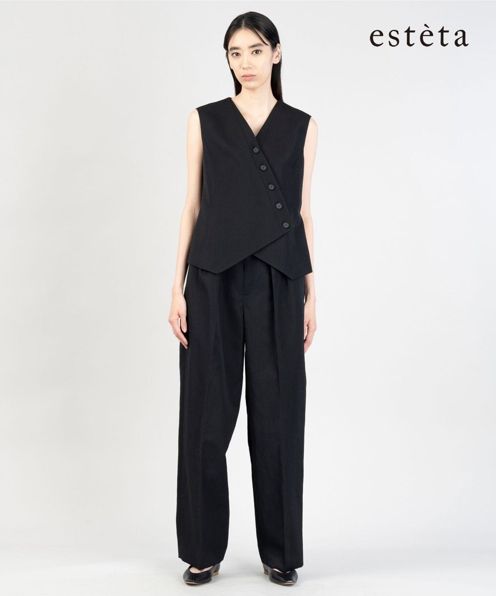 23区 【エステータ】ウールリネン タックワイドパンツ 