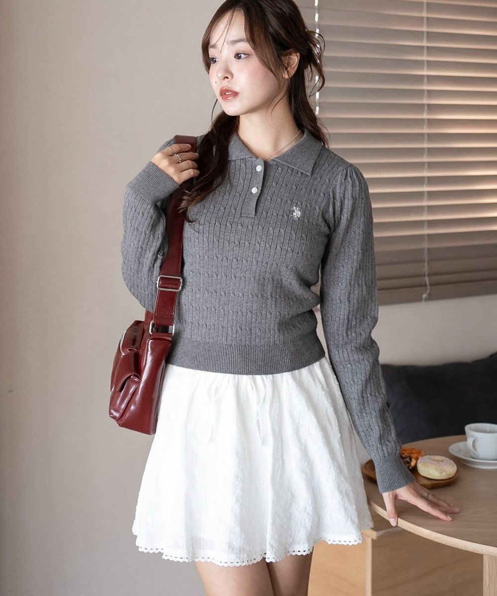 WEGO 【WEB限定/25年秋冬新作】別注USPOLOケーブルニットポロ 