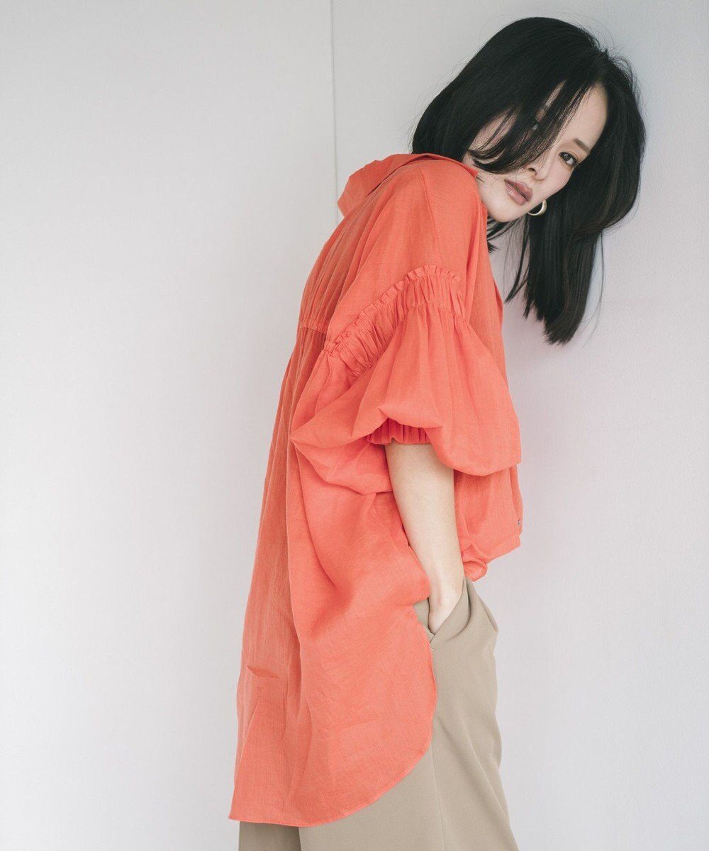 YECCA VECCA 綿麻シアーボリュームギャザーシャツ 