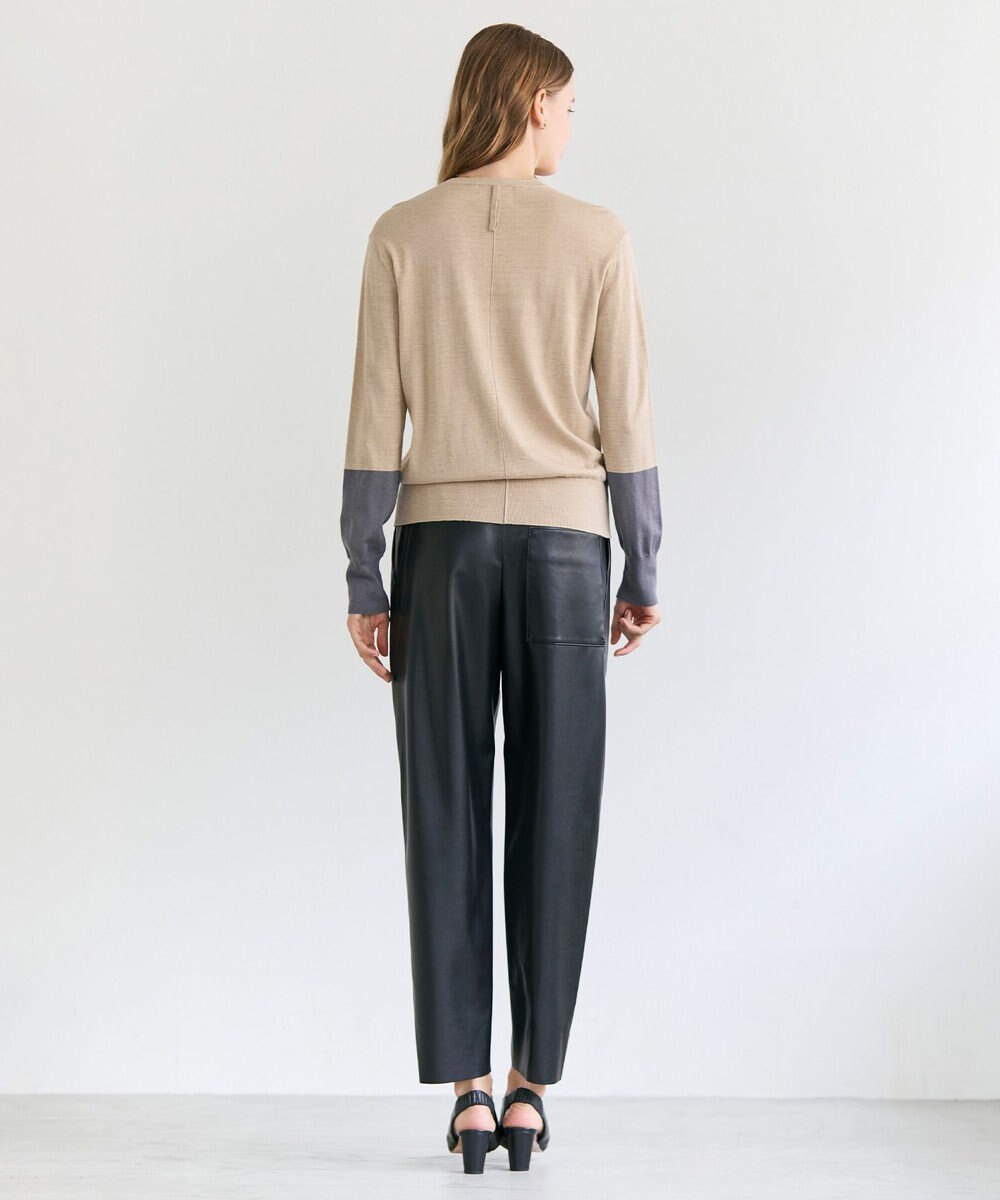 BEIGE， CHLOR / ウールシルク配色クルーネックカーディガン 