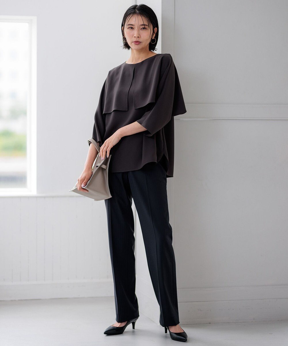 23区 L 【洗える】ストレッチジョーゼット ケープデザイン カットソー 